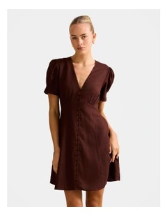 Saffron Linen Mini Dress in Brown