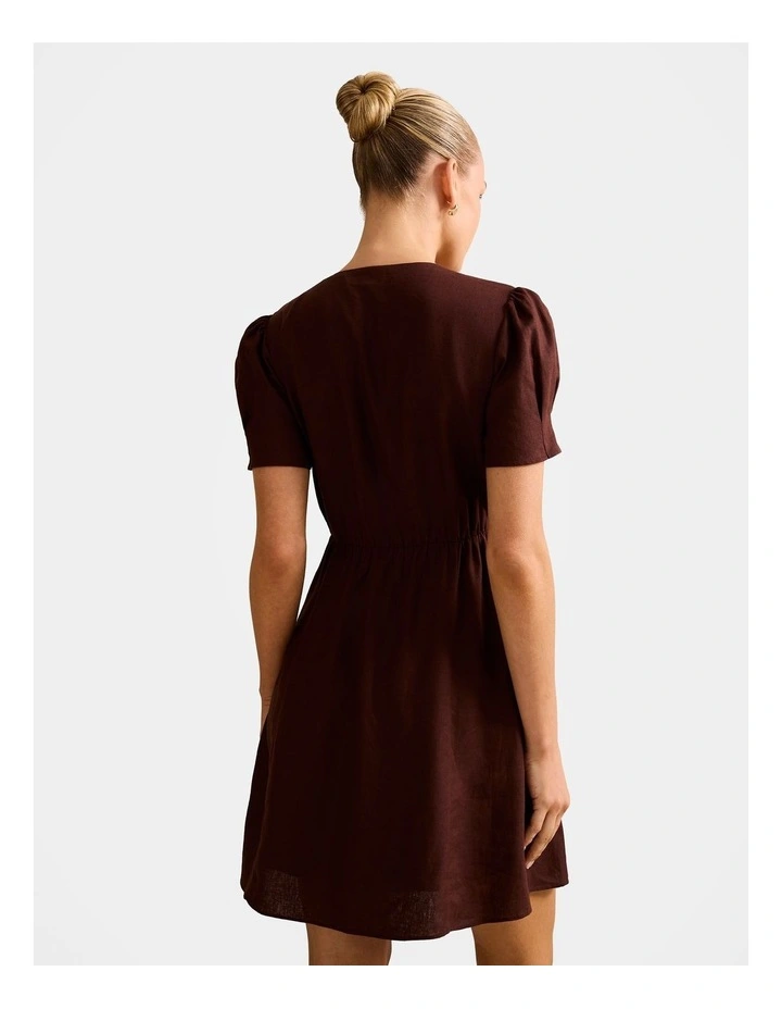 Saffron Linen Mini Dress in Brown image 2