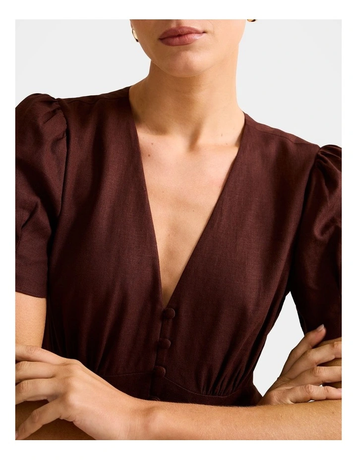 Saffron Linen Mini Dress in Brown image 4