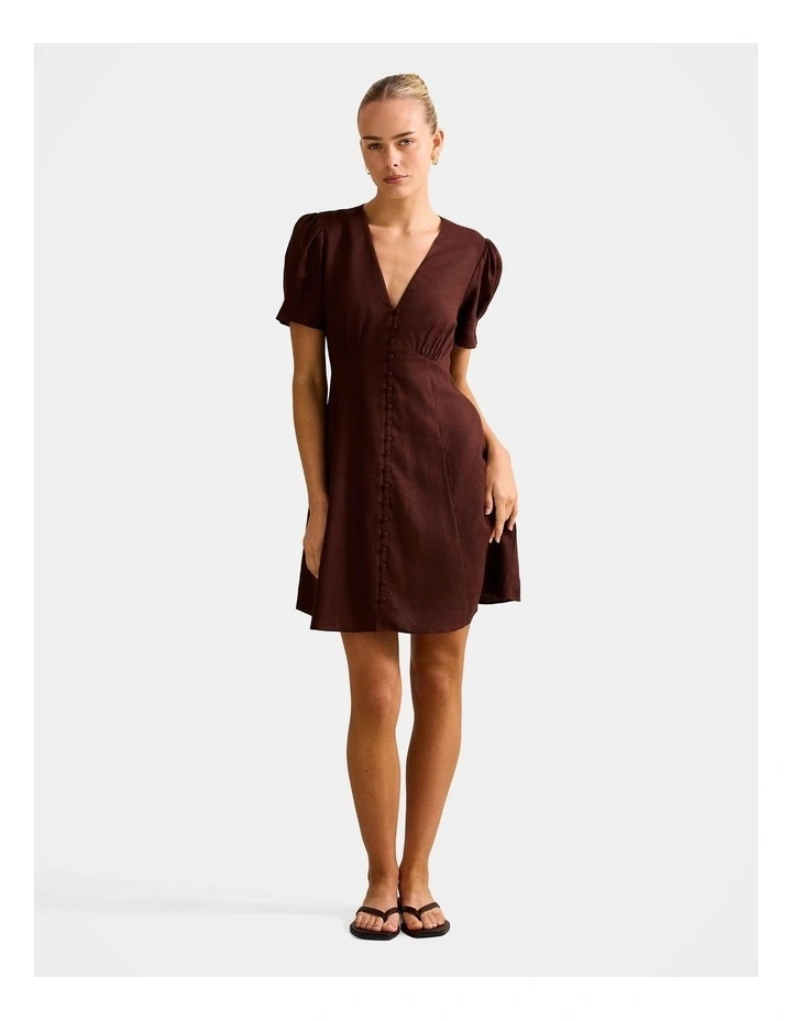 Saffron Linen Mini Dress in Brown image 5