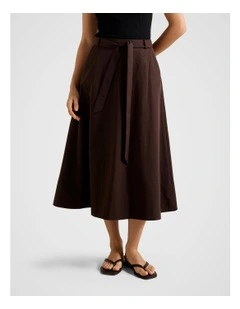 Devon Belted Midi Skirt in Brown