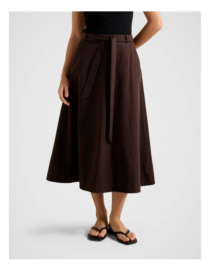 Devon Belted Midi Skirt in Brown image 1