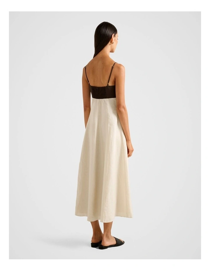 Ada Contrast Linen Midi Dress in Multi image 2