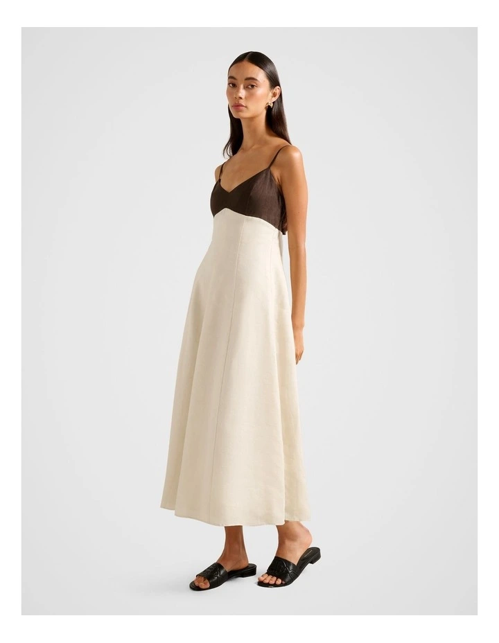 Ada Contrast Linen Midi Dress in Multi image 3