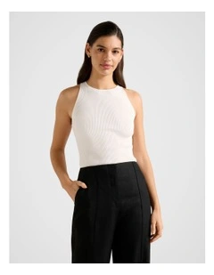 Carla Racer Knitted Rib Tank Top in Cream