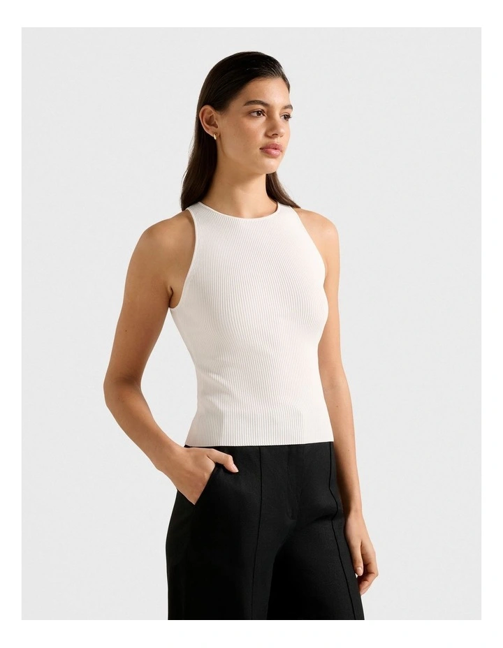 Carla Racer Knitted Rib Tank Top in Cream image 3