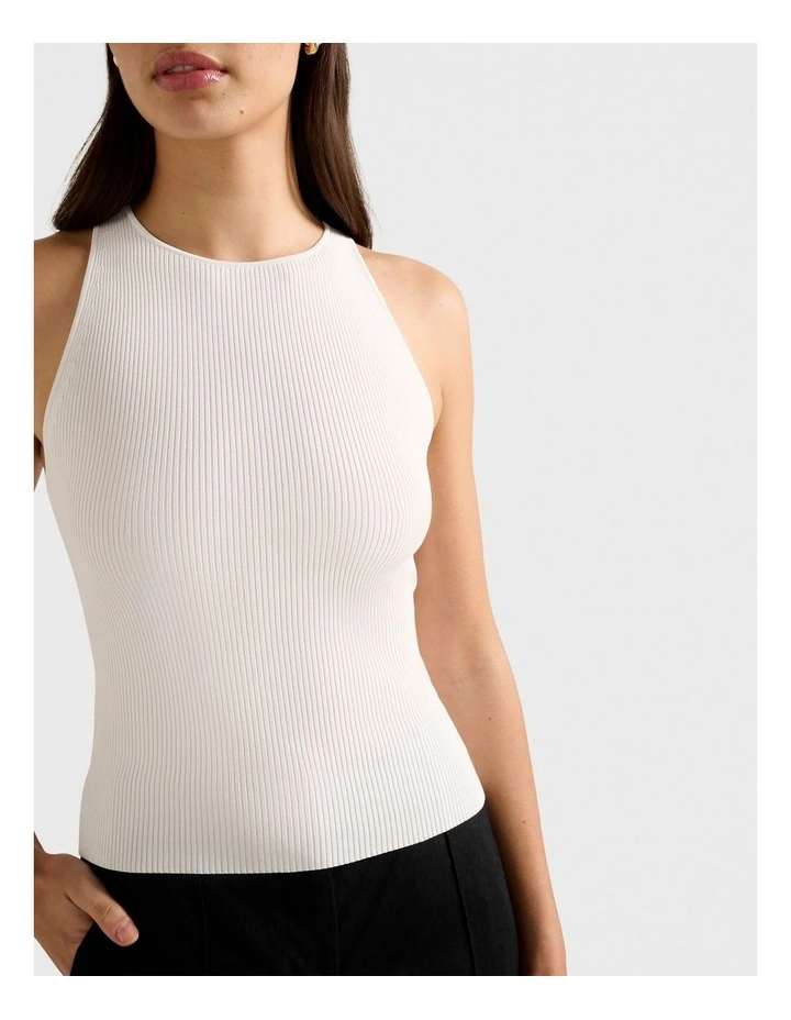 Carla Racer Knitted Rib Tank Top in Cream image 4