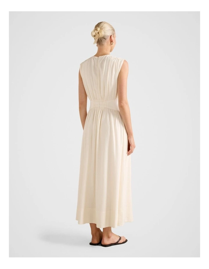 Isobel Tapered Waist Linen Midi Dress in Cream image 2