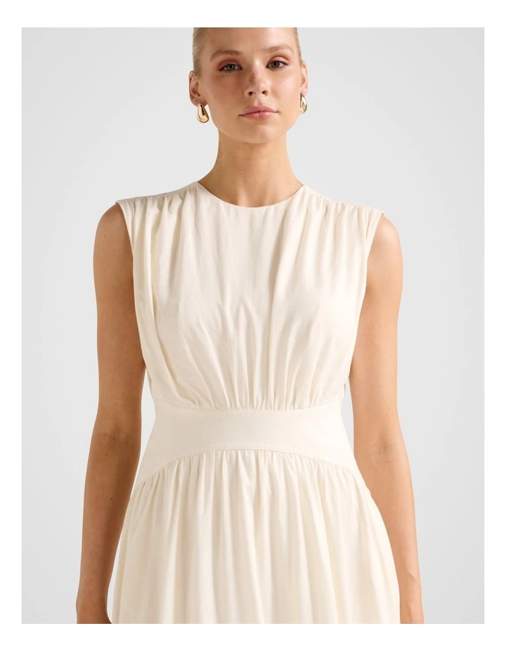 Isobel Tapered Waist Linen Midi Dress in Cream image 4