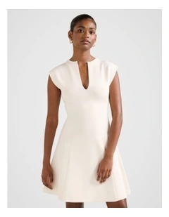 Katerina Crepe Knitted Mini Dress in Cream