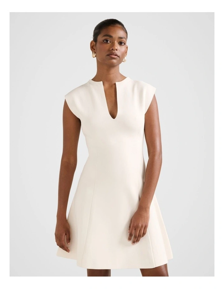 Katerina Crepe Knitted Mini Dress in Cream image 1