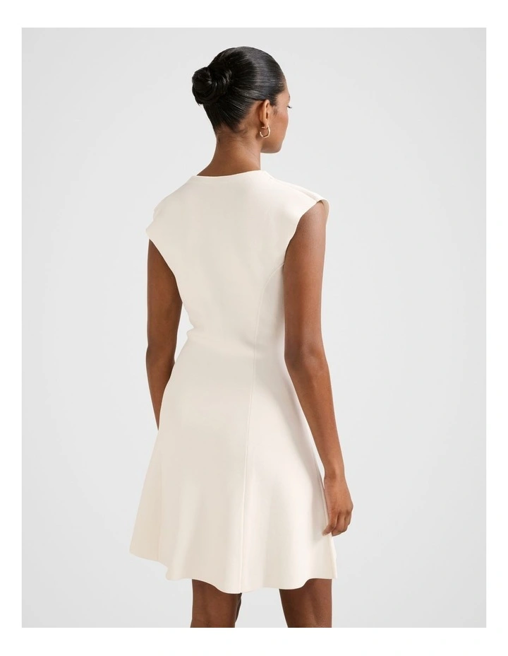 Katerina Crepe Knitted Mini Dress in Cream image 2