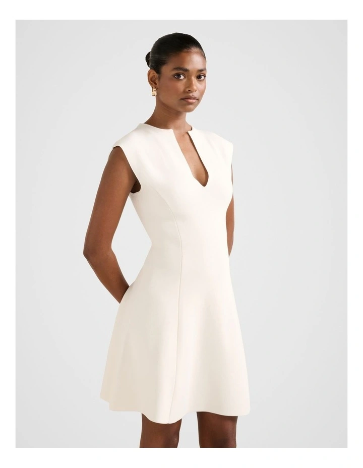 Katerina Crepe Knitted Mini Dress in Cream image 3
