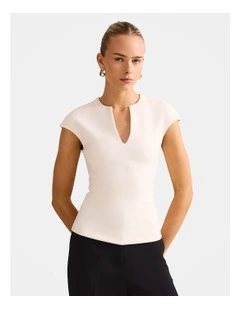 Montana V Neck Extended Shoulder Top in Cream