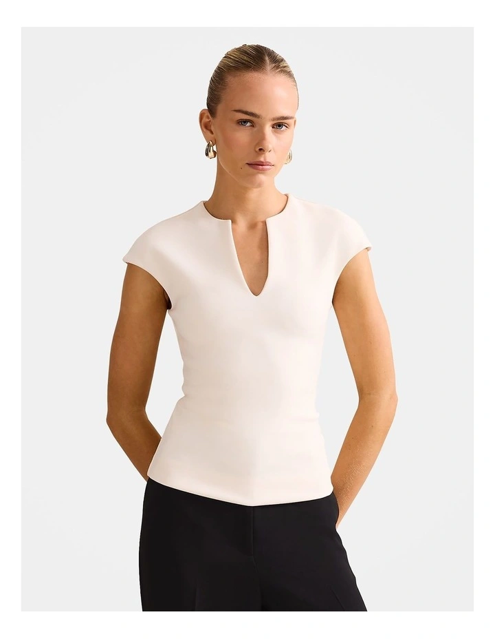 Montana V Neck Extended Shoulder Top in Cream image 1