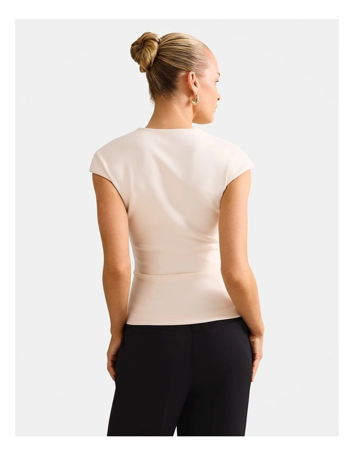 Montana V Neck Extended Shoulder Top in Cream image 2
