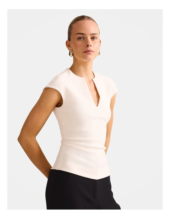 Montana V Neck Extended Shoulder Top in Cream image 3