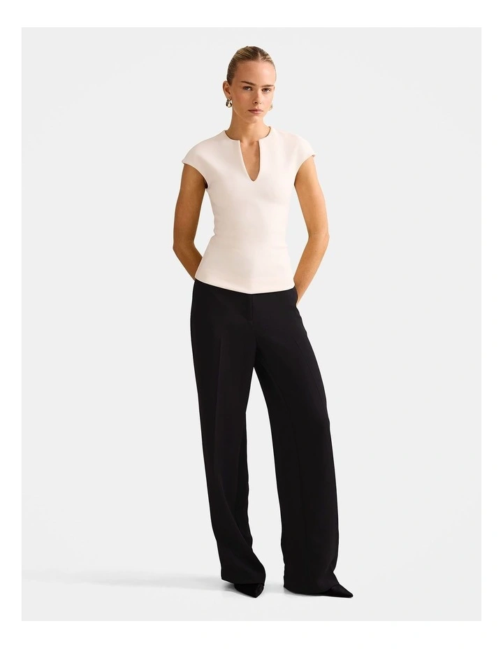 Montana V Neck Extended Shoulder Top in Cream image 5