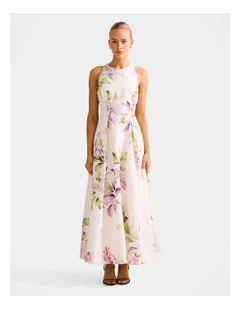 Sophia High Neck Printed Midi Dress in Multi
