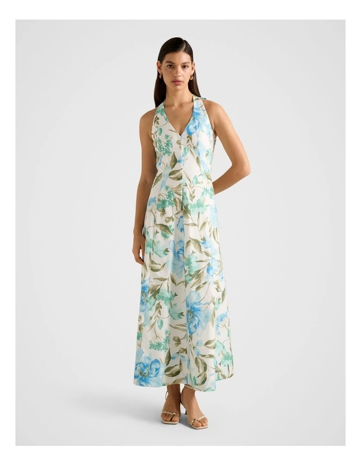 Sallie Halter Neck Bow Midi Dress in White image 1
