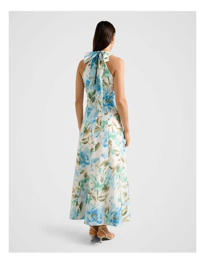 Sallie Halter Neck Bow Midi Dress in White image 2