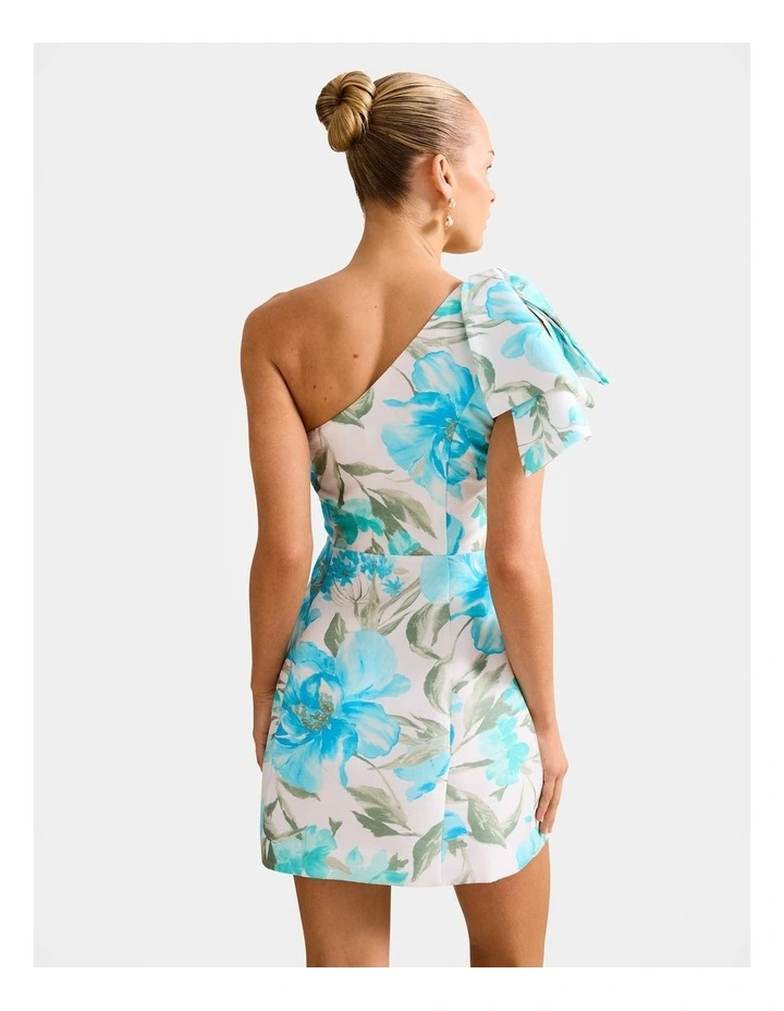 Darcy One Shoulder Bow Mini Dress in Multi image 2
