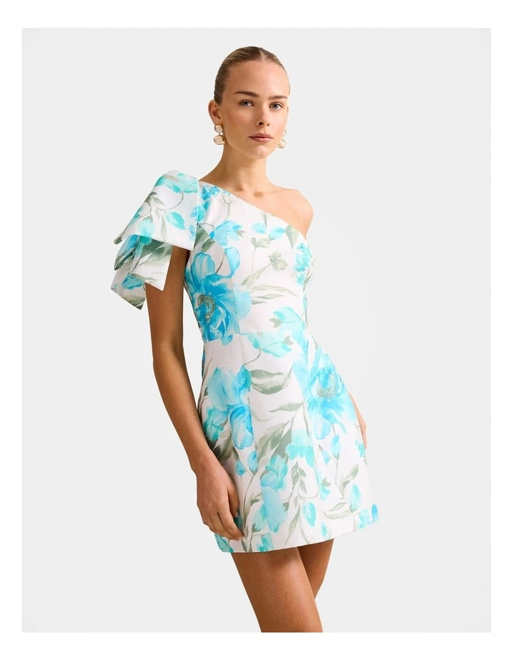 Darcy One Shoulder Bow Mini Dress in Multi image 3