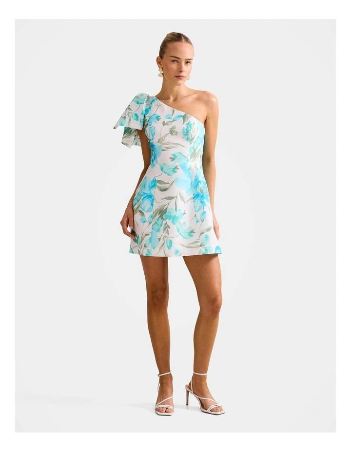 Darcy One Shoulder Bow Mini Dress in Multi image 5