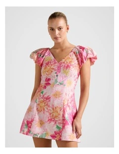 Elyssa Puff Sleeves Mini Dress in Pink