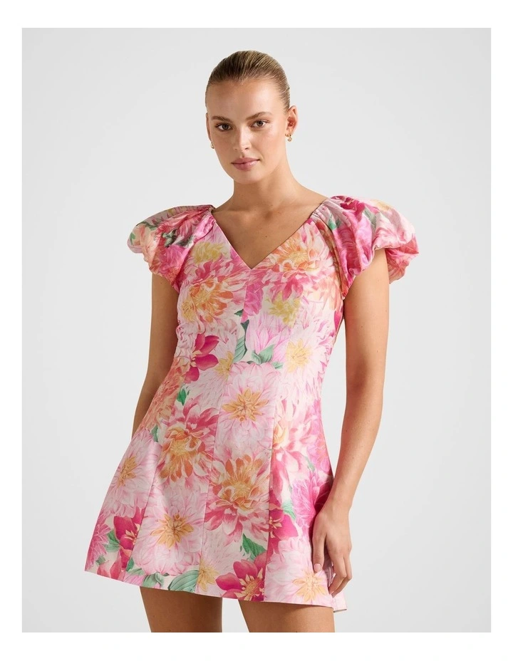 Elyssa Puff Sleeves Mini Dress in Pink image 1