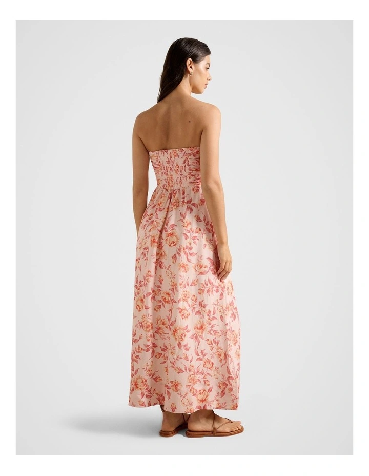 Matisse Ruched Strapless Linen Midi Dress in Multi image 2