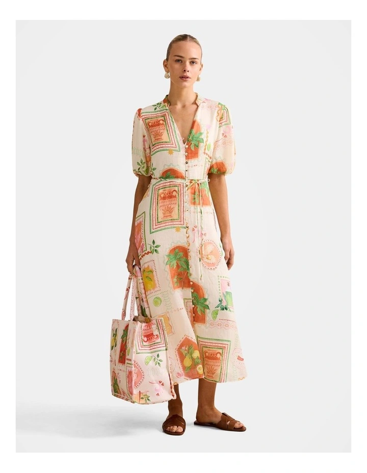 Sophie Puff Sleeves Midi Dress in Multi image 1