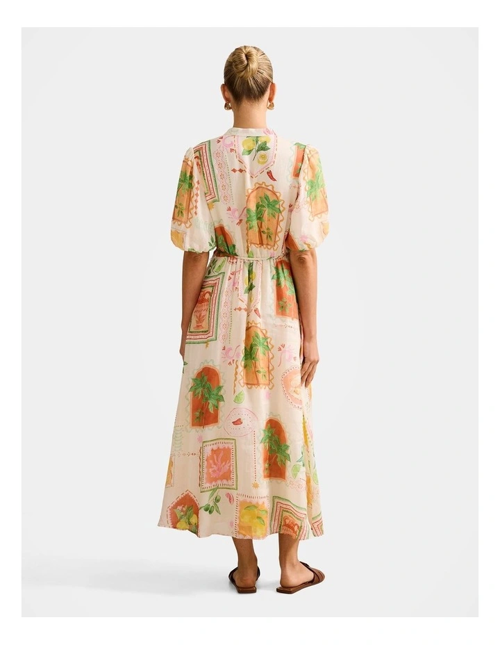 Sophie Puff Sleeves Midi Dress in Multi image 2
