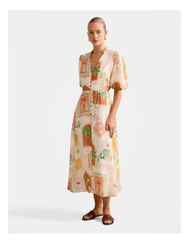Sophie Puff Sleeves Midi Dress in Multi image 3