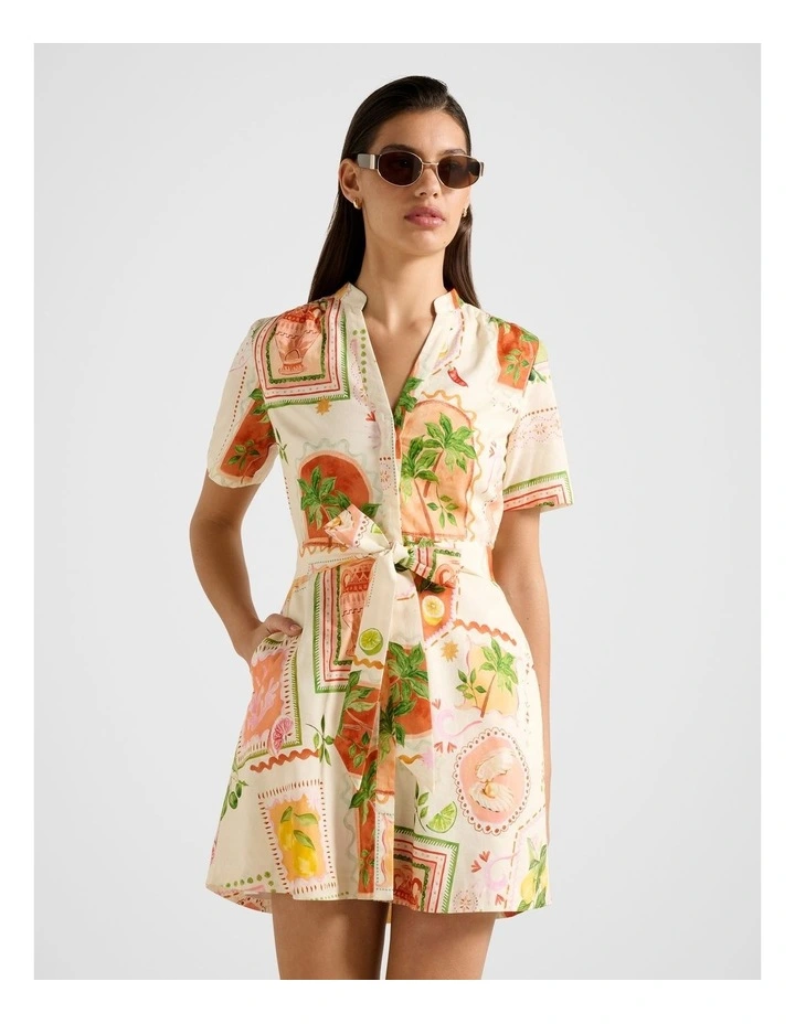 Veyda Linen Mini Shirt Dress in Multi image 1