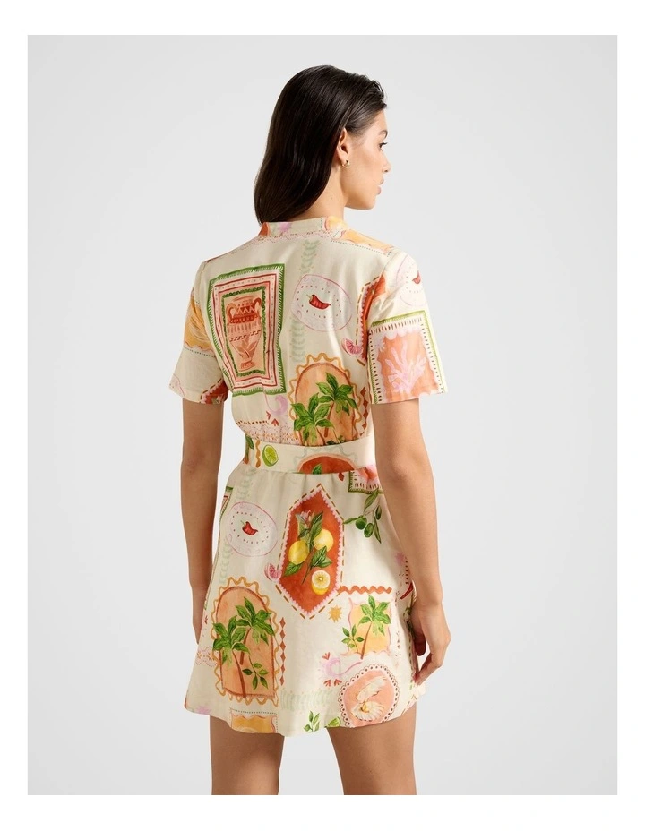 Veyda Linen Mini Shirt Dress in Multi image 2