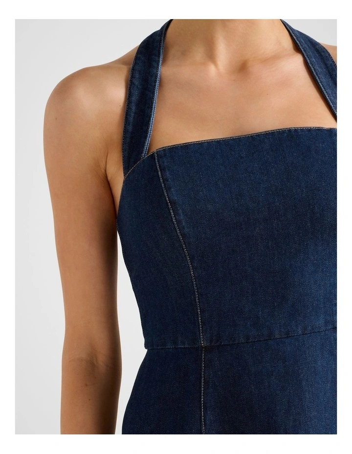 Ava Denim Halter Neck Mini Dress in Blue image 4