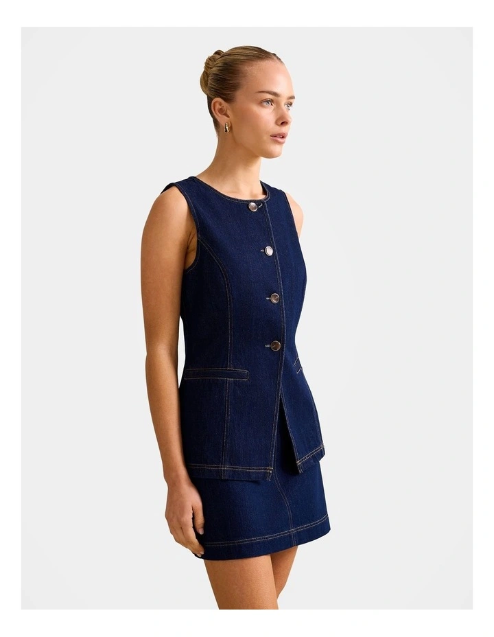 Cassie Denim Waistcoat in Blue image 3