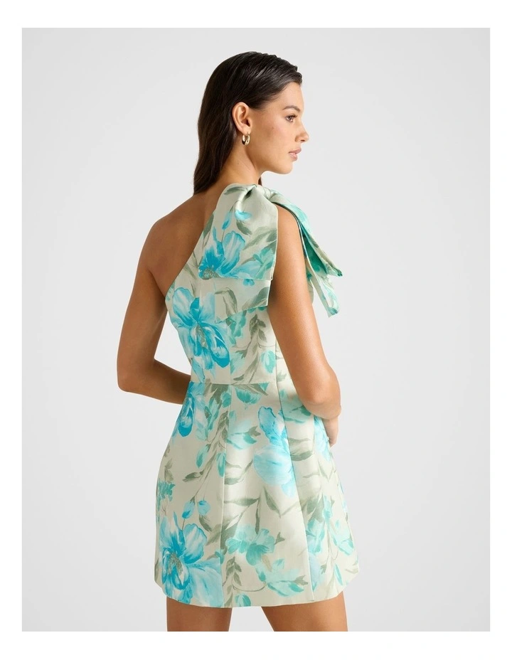 Darcy One Shoulder Bow Mini Dress in Multi image 2