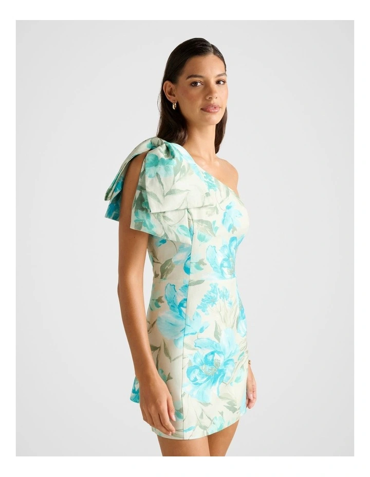 Darcy One Shoulder Bow Mini Dress in Multi image 3