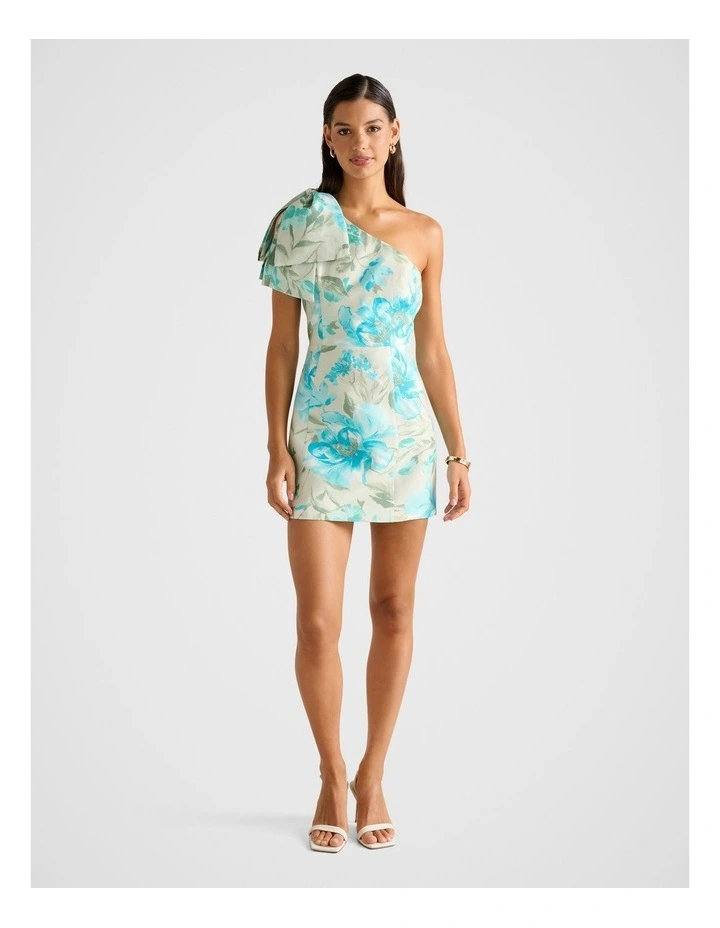 Darcy One Shoulder Bow Mini Dress in Multi image 5