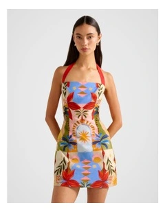 Keely Halter Neck Linen Mini Dress in Multi