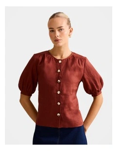 Riley Button Front Top in Brown