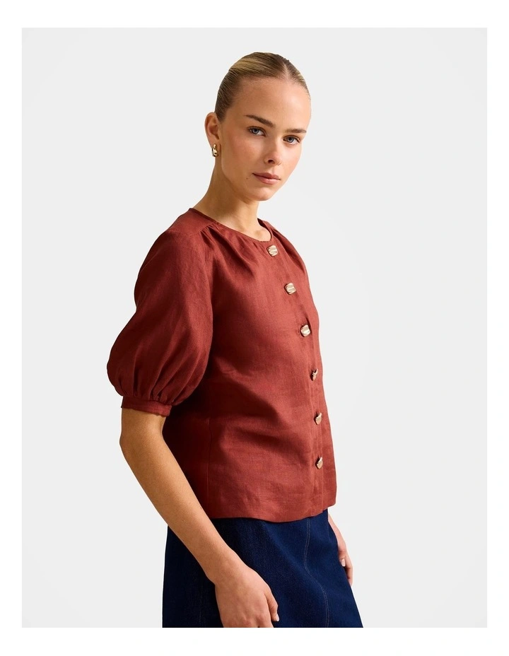 Riley Button Front Top in Brown image 3