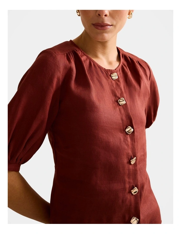 Riley Button Front Top in Brown image 4