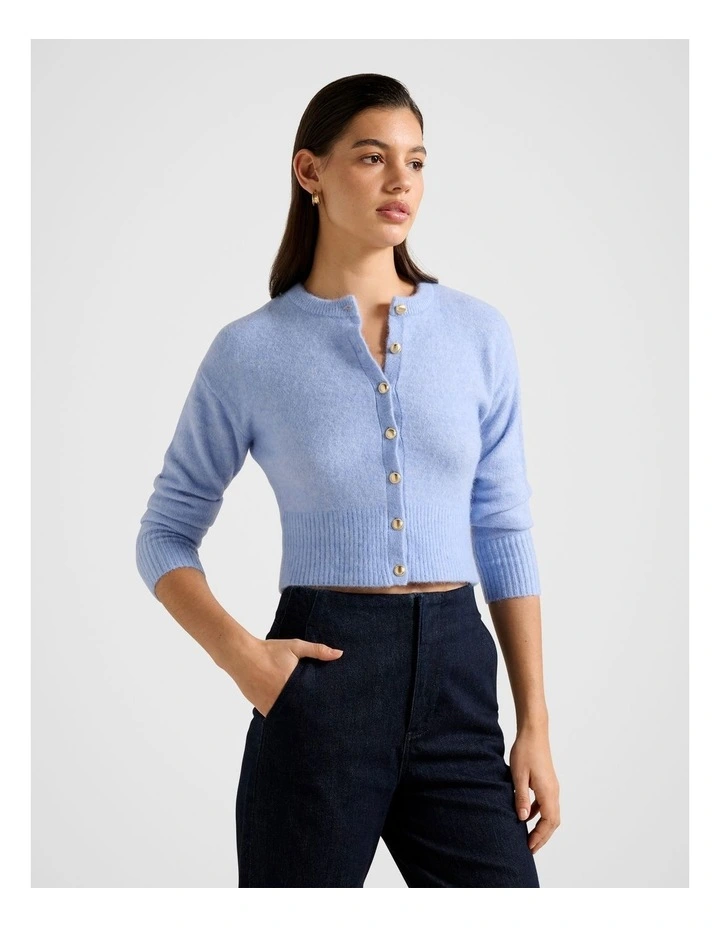 Tilly Crew Neck Cardigan in Blue image 3