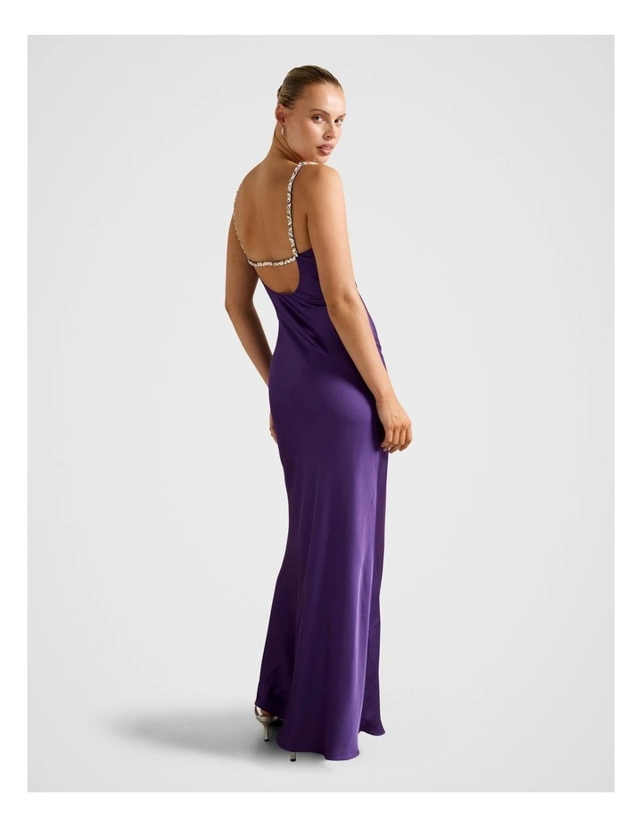 Presley Diamante Strap Satin Maxi Dress in Purple image 2