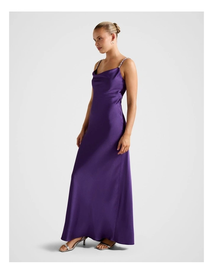 Presley Diamante Strap Satin Maxi Dress in Purple image 3