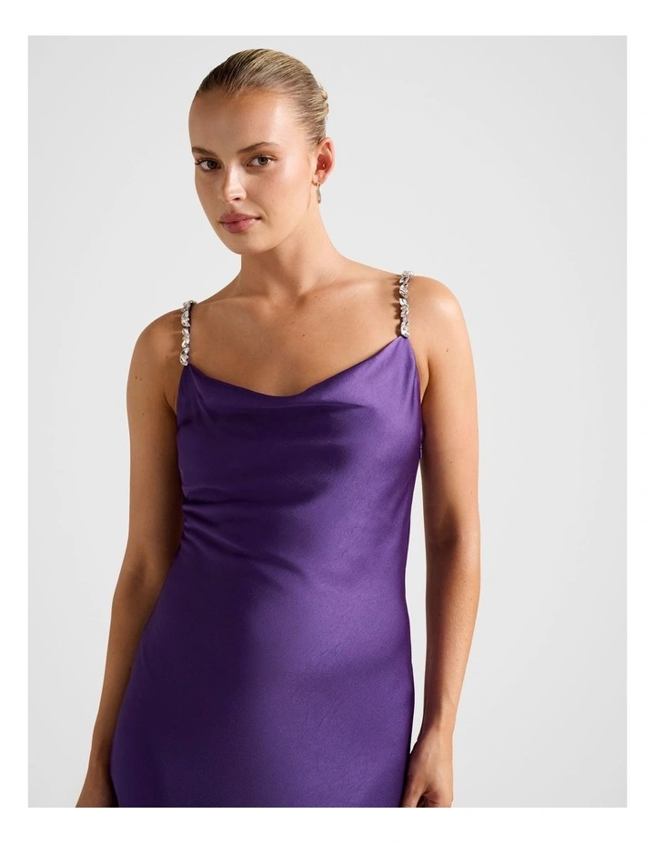 Presley Diamante Strap Satin Maxi Dress in Purple image 4