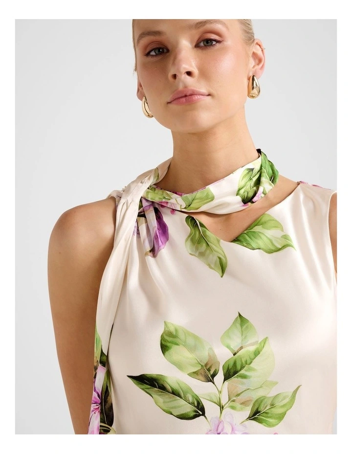 Ariane Tassel Scarf Satin Maxi Dress in Multi image 4
